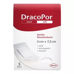 DRACOPOR Obloga za rane 5x7,2 cm sterilna, 5 kom