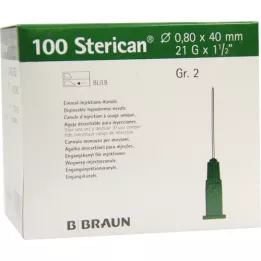 STERICAN Kanile Luer-Lok 0,80x40 mm vel. 2 zelene, 100 kos