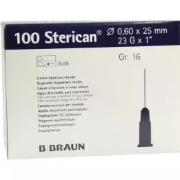 STERICAN Kanile Luer-Lok 0,60x25 mm velikost 16 modre, 100 kosov