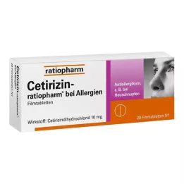 CETIRIZIN-ratiopharm za alergije 10 mg filmsko obložene tablete, 20 kos