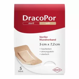 DRACOPOR Obloga za rane 5x7,2 cm sterilna kožna barva, 5 kos