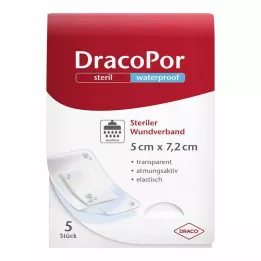 DRACOPOR nepremočljiva obloga za rane 5x7,2 cm sterilna, 5 kom