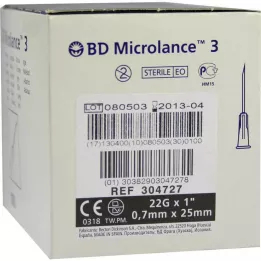 BD MICROLANCE Kanila 22 G 1 0,7x25 mm, 100 kos