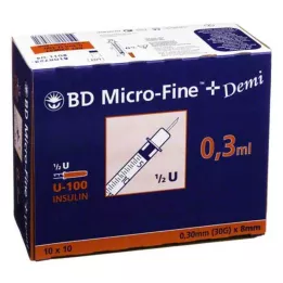 BD MICRO-FINE+ Inzulinska brizga 0,3 ml U100 0,3x8 mm, 100 kos
