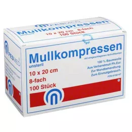 MULLKOMPRESSEN ES 10x20 cm nesterilno 8-slojno, 100 kos