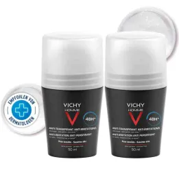 Vichy Homme Deodorant Roll on za občutljivo kožo 48h Dp (2x50 ml)