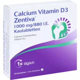 CALCIUM VITAMIN D3 Zentiva 1000 mg/880 i.e. Kautab, 20 kosov