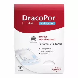 DRACOPOR nepremočljiva obloga za rane 3,8x3,8 cm sterilna, 10 kom