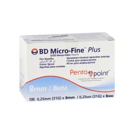 BD MICRO-FINE+ 8 igel za pisala 0,25x8 mm, 100 kos