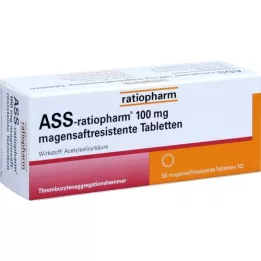 ASS-ratiopharm 100 mg tablete za želodčni sok, 50 kos