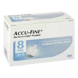 ACCU FINE sterilne igle za insulinske injekcijske peresnike 8 mm 31 G, 100 kos