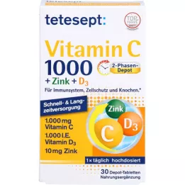 TETESEPT Vitamin C 1.000+cink+D3 1.000 I.E. tablete, 30 kos