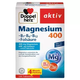 DOPPELHERZ Magnezij 400+B1+B6+B12+folna kislina tablete, 120 kos