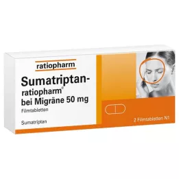 SUMATRIPTAN-ratiopharm za migreno 50 mg filmsko obložene tablete, 2 kos