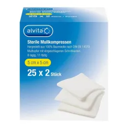Gazne komprese Alvita sterilne 5x5 cm, 25x2 kos