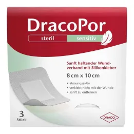 Dracopor sensitive 8x10 cm sterilni s silikonskim lepilom, 3 kos