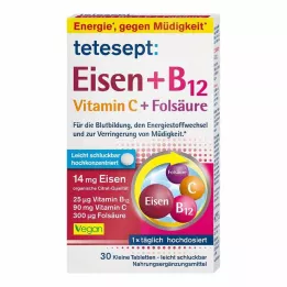 TETESEPT Železo + B12 + C + folna kislina filmsko obložene tablete, 30 kos