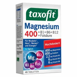 Taxofit Magnezij 400 + B1 + B6 + B12 + folna kislina tablete, 45 kos