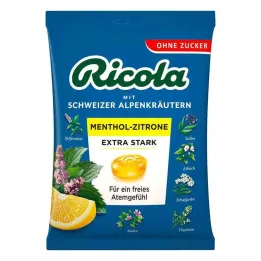 Ricola brez sladkorja vrečka mentol limona ekstra močna, 75 g