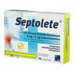 Septolete z okusom limone in bezga 3 mg/1 mg pastile, 16 kos