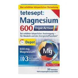 Tetesept magnezij 600 filmsko obložene tablete s trojnim delovanjem, 30 kos