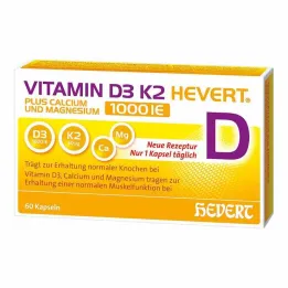 Vitamin D3 K2 Hevert + Kalcij in Magnezij 1000 IE kapsul, 60 kos